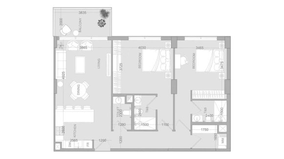 Apartment floor plan, 2 bedrooms in Ir1dian Park 2 No. 11014 (2D)
