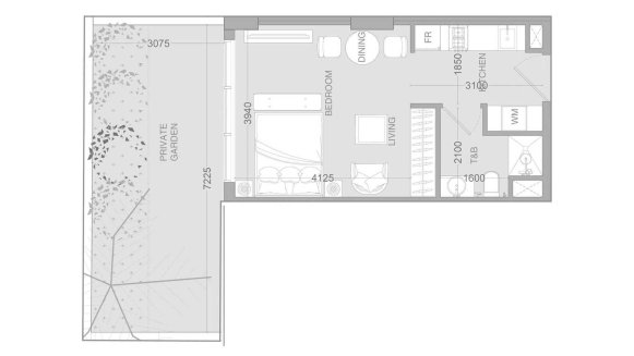 Apartment floor plan, 2 bedrooms in Ir1dian Park 2 No. 11017 (2D)