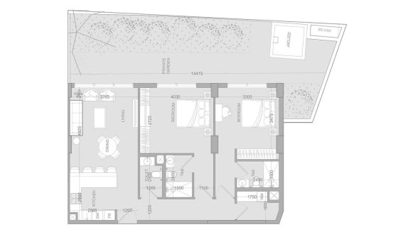 Apartment floor plan, 2 bedrooms in Ir1dian Park 2 No. 11016 (2D)