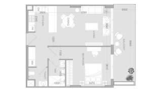 Apartment floor plan, 1 bedroom in Ir1dian Park 2 No. 11007