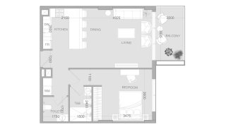Apartment floor plan, 1 bedroom in Ir1dian Park 2 No. 11011