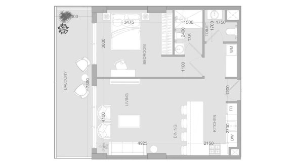 Apartment floor plan, 1 bedroom in Ir1dian Park 2 No. 11009 (2D)